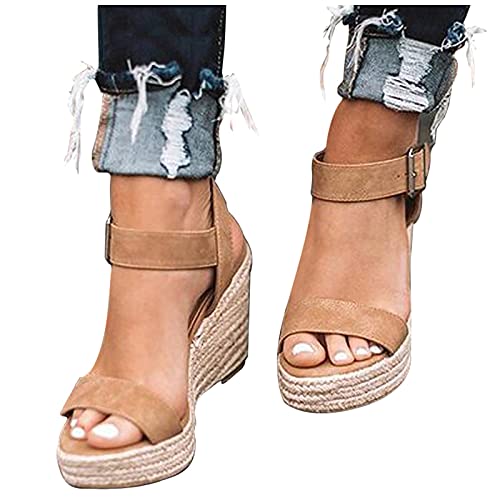 Quealent Sandals for Women Casual Summer Platform Espadrille High Heel Sandals 2022 Casual Sandals Shoes Open Toe Roman Shoes