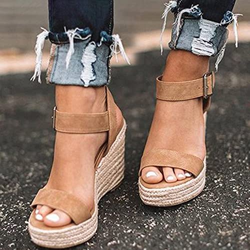 Quealent Sandals for Women Casual Summer Platform Espadrille High Heel Sandals 2022 Casual Sandals Shoes Open Toe Roman Shoes