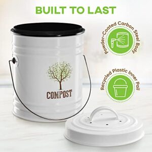 Third Rock - 1.0 Gallon Farmhouse Kitchen Compost Bin - White - with 3 Years Supply of Charcoal Filter Replacements