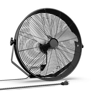 simple deluxe 18 inch high velocity wall mount fan with rack, 3 speed industrial/commercial metal ventilation fan, black