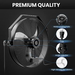 Simple Deluxe 18 Inch High Velocity Wall Mount Fan with Rack, 3 Speed Industrial/Commercial Metal Ventilation Fan, Black