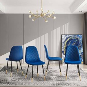 homsof set of 4 velvet tufted accent gold metal legs, modern dining chairs living room, c blue