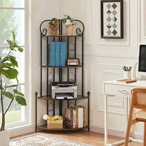 vecelo 4-tier ladder corner shelf with metal frame, multipurpose bookshelf bookcase, plant stand & storage display shelves for living room, bedroom, office, rustic brown