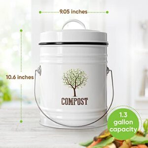 Third Rock - 1.3 Gallon Farmhouse Kitchen Compost Bin - White - with 3 Years Supply of Charcoal Filter Replacements