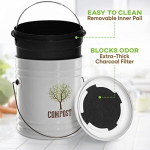 Third Rock - 1.3 Gallon Farmhouse Kitchen Compost Bin - White - with 3 Years Supply of Charcoal Filter Replacements