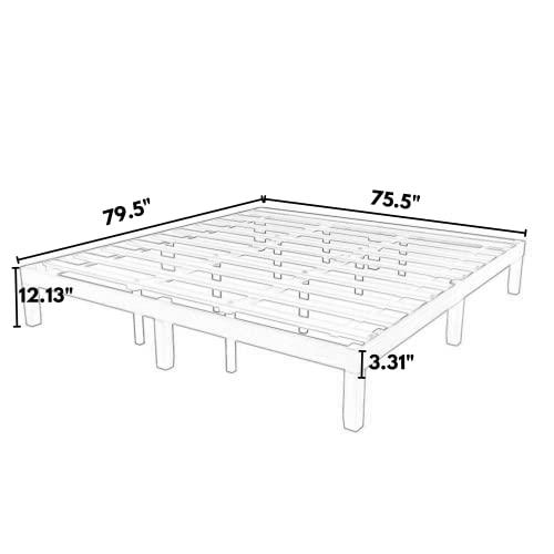 HomSof King Size Solid Wood Platform Bed, No Box Spring Needed, Strong Wood Slat Support, Easy Assembly