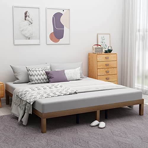 HomSof King Size Solid Wood Platform Bed, No Box Spring Needed, Strong Wood Slat Support, Easy Assembly