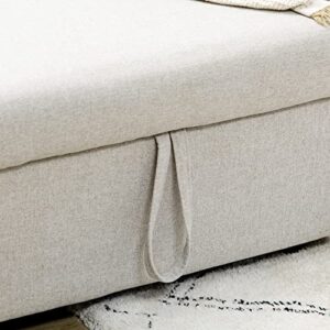 HOMCOM Sectional Sleeper Sofa, Linen Fabric L Shaped Couch with Pull Out Bed, Reversible Storage Chaise for Living Room, Apartment, 3-seat, Cream White