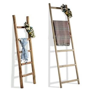 fuin 6ft & 5ft wood decorative wall leaning blanket ladders bathroom storage quilt towel display rack shelf holder rustic farmhouse, brown