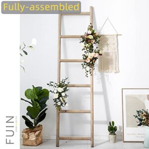 FUIN 6ft & 5ft Wood Decorative Wall Leaning Blanket Ladders Bathroom Storage Quilt Towel Display Rack Shelf Holder Rustic Farmhouse, Brown