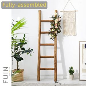 FUIN 6ft & 5ft Wood Decorative Wall Leaning Blanket Ladders Bathroom Storage Quilt Towel Display Rack Shelf Holder Rustic Farmhouse, Brown