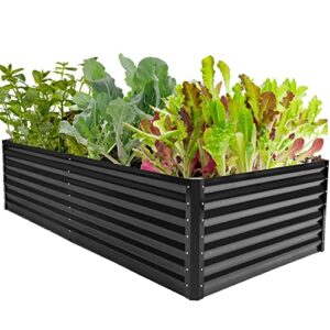 yitahome 8x4x2ft outdoor raised garden bed kit, large stainless steel metal patio planter box with 2 ground nails, 3 support rod, and safe edge curling design for plants vegetables flowers fruit,black