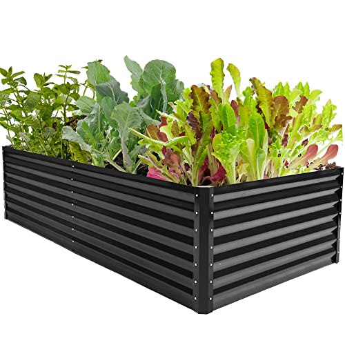 YITAHOME 8x4x2ft Outdoor Raised Garden Bed Kit, Large Stainless Steel Metal Patio Planter Box with 2 Ground Nails, 3 Support Rod, and Safe Edge Curling Design for Plants Vegetables Flowers Fruit,Black