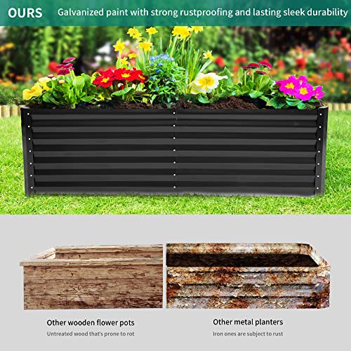 YITAHOME 8x4x2ft Outdoor Raised Garden Bed Kit, Large Stainless Steel Metal Patio Planter Box with 2 Ground Nails, 3 Support Rod, and Safe Edge Curling Design for Plants Vegetables Flowers Fruit,Black