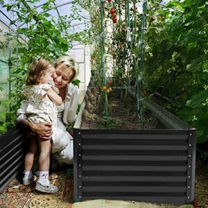 YITAHOME 8x4x2ft Outdoor Raised Garden Bed Kit, Large Stainless Steel Metal Patio Planter Box with 2 Ground Nails, 3 Support Rod, and Safe Edge Curling Design for Plants Vegetables Flowers Fruit,Black