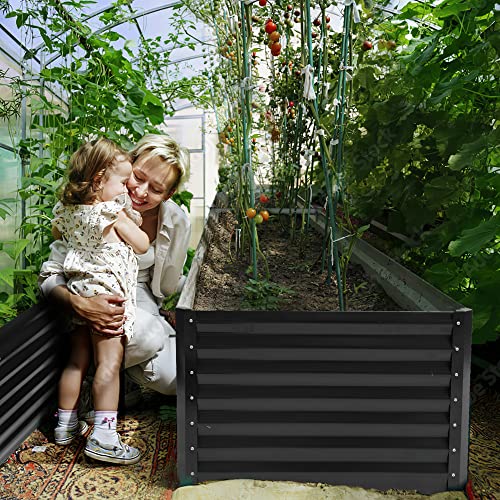 YITAHOME 8x4x2ft Outdoor Raised Garden Bed Kit, Large Stainless Steel Metal Patio Planter Box with 2 Ground Nails, 3 Support Rod, and Safe Edge Curling Design for Plants Vegetables Flowers Fruit,Black