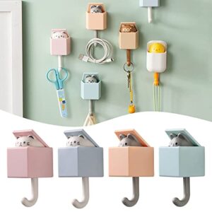 Asodomo 4 Pack Creative Cute Pet Hooks Adhesive Coat Hooks Utility Wall Hooks Decorative Cat Key Holder for Hanging Hat Towel Backpacks Key Scarf Bags