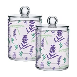 nander 2pack qtip holder dispenser -lavender clear plastic apothecary jars set - restroom bathroom makeup organizers containers for cotton swab, ball, pads, floss