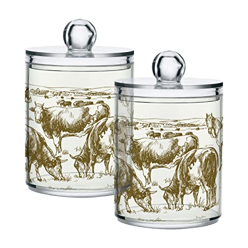 Kigai 2PCS Glass Qtip Holder,Cow Boys Apothecary Jars Bathroom Accessories Bathroom Canisters Organizer Countertop Q Tip Holder