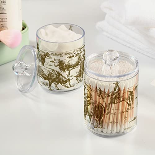 Kigai 2PCS Glass Qtip Holder,Cow Boys Apothecary Jars Bathroom Accessories Bathroom Canisters Organizer Countertop Q Tip Holder