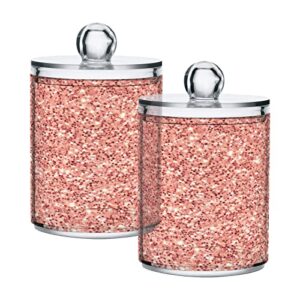 nander 2pack qtip holder dispenser -glittering rose gold clear plastic apothecary jars set - restroom bathroom makeup organizers containers for cotton swab, ball, pads, floss