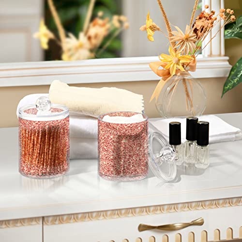 Nander 2Pack Qtip Holder Dispenser -Glittering Rose Gold Clear Plastic Apothecary Jars Set - Restroom Bathroom Makeup Organizers Containers for Cotton Swab, Ball, Pads, Floss