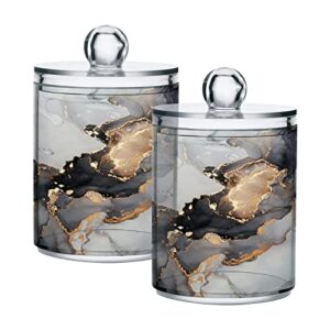 nander 2pack qtip holder dispenser -black gold marble texture clear plastic apothecary jars set - restroom bathroom makeup organizers containers for cotton swab, ball, pads, floss
