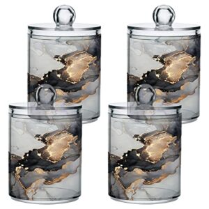 Nander 2Pack Qtip Holder Dispenser -Black Gold Marble Texture Clear Plastic Apothecary Jars Set - Restroom Bathroom Makeup Organizers Containers for Cotton Swab, Ball, Pads, Floss