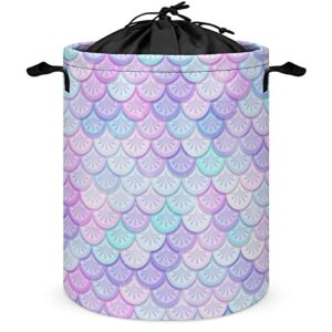 laundry hamper fantasy mermaid scales dirty clothes storage basket colored fish skin collapsible waterproof toy organizer for boys and girls bedrooms, bathroom