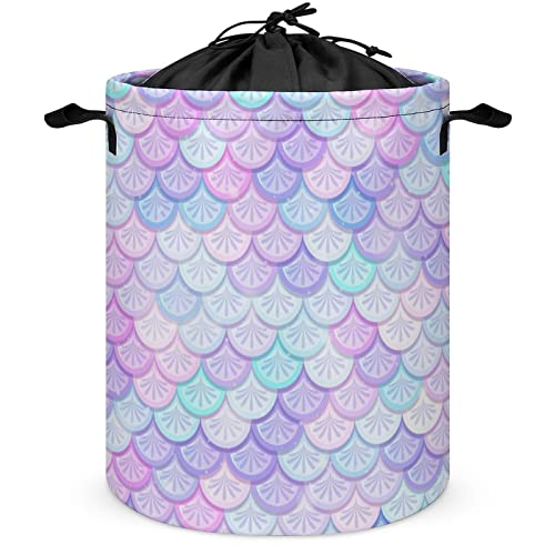 Laundry Hamper Fantasy Mermaid Scales Dirty Clothes Storage Basket Colored Fish Skin Collapsible Waterproof Toy Organizer for Boys And Girls Bedrooms, Bathroom