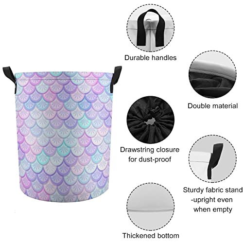 Laundry Hamper Fantasy Mermaid Scales Dirty Clothes Storage Basket Colored Fish Skin Collapsible Waterproof Toy Organizer for Boys And Girls Bedrooms, Bathroom