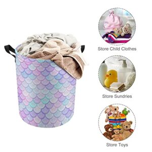 Laundry Hamper Fantasy Mermaid Scales Dirty Clothes Storage Basket Colored Fish Skin Collapsible Waterproof Toy Organizer for Boys And Girls Bedrooms, Bathroom