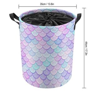 Laundry Hamper Fantasy Mermaid Scales Dirty Clothes Storage Basket Colored Fish Skin Collapsible Waterproof Toy Organizer for Boys And Girls Bedrooms, Bathroom