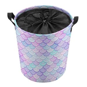 Laundry Hamper Fantasy Mermaid Scales Dirty Clothes Storage Basket Colored Fish Skin Collapsible Waterproof Toy Organizer for Boys And Girls Bedrooms, Bathroom