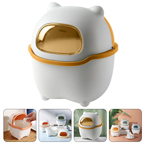 Hemoton Plastic Bins Plastic Bins Desk Trash Can Bear Shape Trash Can Wastebasket Desktop Trash Can with Lid Garbage Container Bin for Bathroom Kitchen Office Dorm Portable Desk Portable Desk