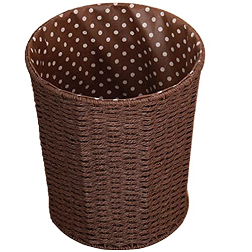 PATKAW Woven Baskets Woven Laundry Basket Rattan Woven Waste Baskets Round Trash Bin Garbage Bin Basket Organizer Bathroom Offices Home Decoration (Coffee) Woven Baskets Woven Laundry Basket