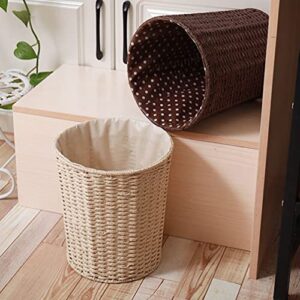 PATKAW Woven Baskets Woven Laundry Basket Rattan Woven Waste Baskets Round Trash Bin Garbage Bin Basket Organizer Bathroom Offices Home Decoration (Coffee) Woven Baskets Woven Laundry Basket