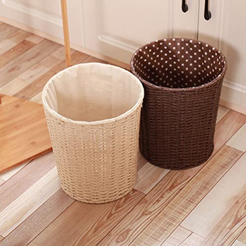 PATKAW Woven Baskets Woven Laundry Basket Rattan Woven Waste Baskets Round Trash Bin Garbage Bin Basket Organizer Bathroom Offices Home Decoration (Coffee) Woven Baskets Woven Laundry Basket