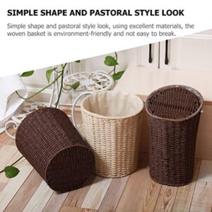 PATKAW Woven Baskets Woven Laundry Basket Rattan Woven Waste Baskets Round Trash Bin Garbage Bin Basket Organizer Bathroom Offices Home Decoration (Coffee) Woven Baskets Woven Laundry Basket