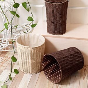 PATKAW Woven Baskets Woven Laundry Basket Rattan Woven Waste Baskets Round Trash Bin Garbage Bin Basket Organizer Bathroom Offices Home Decoration (Coffee) Woven Baskets Woven Laundry Basket