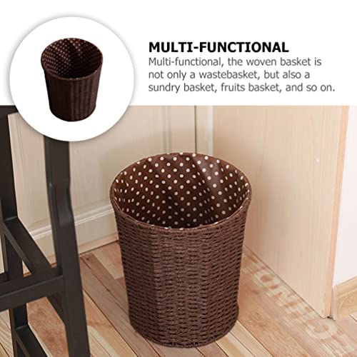 PATKAW Woven Baskets Woven Laundry Basket Rattan Woven Waste Baskets Round Trash Bin Garbage Bin Basket Organizer Bathroom Offices Home Decoration (Coffee) Woven Baskets Woven Laundry Basket