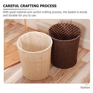 PATKAW Woven Baskets Woven Laundry Basket Rattan Woven Waste Baskets Round Trash Bin Garbage Bin Basket Organizer Bathroom Offices Home Decoration (Coffee) Woven Baskets Woven Laundry Basket