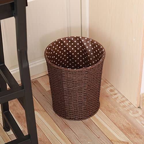 PATKAW Woven Baskets Woven Laundry Basket Rattan Woven Waste Baskets Round Trash Bin Garbage Bin Basket Organizer Bathroom Offices Home Decoration (Coffee) Woven Baskets Woven Laundry Basket