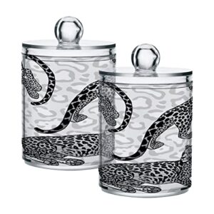 kigai three leopards qtip holder dispenser with lids 4 pack ,clear plastic apothecary jar containers - bathroom accessories set for cotton swab, ball, pads, floss