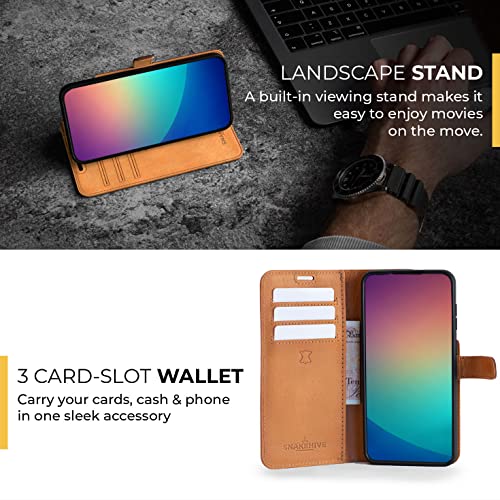 Snakehive Samsung Galaxy S23 Leather Case | Genuine Leather Wallet Phone Case with Card Holder | Flip Folio Case/Cover with Stand | Compatible with Samsung Galaxy S23 | (Brown)