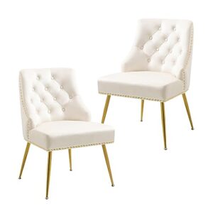 wqslhx modern velvet dining chairs set of 2, upholstered button-tufted armless accent chairs with golden legs for kitchen & dining room living room, beige