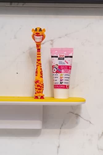 KUKAKETA Bathroom Organizer Shelf with Toothbrush Holders, Soap Dish, Shower Caddy Bathroom Shelves Wall Mounted Shower Shelf Space Saver Bathroom Storage - Adhesive or Drilling (white - yellow)