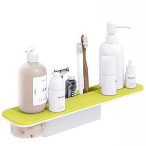 kukaketa bathroom organizer shelf with toothbrush holders, soap dish, shower caddy bathroom shelves wall mounted shower shelf space saver bathroom storage - adhesive or drilling (white - yellow)