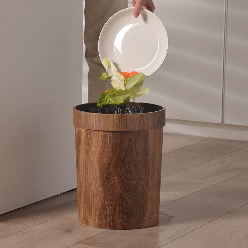 UXZDX Wood Grain Trash Can Home Living Room Kitchen Garbage Bin Office Toilet Paper Basket Bathroom Bedroom Supplies