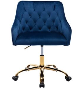 yoluckea velvet desk chair blue office chair height adjustable, blue desk chair vanity chair for makeup room cute desk chair with wheels, home office desk chairs blue velvet chair accent swivel chair